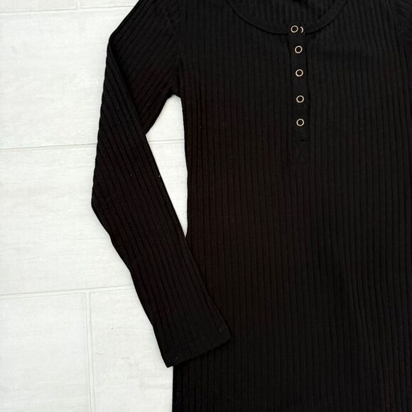 Entro Maxi Dress Long Sleeve Full Length Scoop Neck Black Sweater Large Buttons - Picture 6 of 9